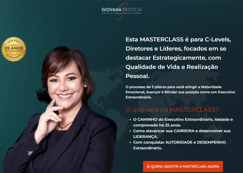 Página de lançamento da Masterclass Giovana Brioschi